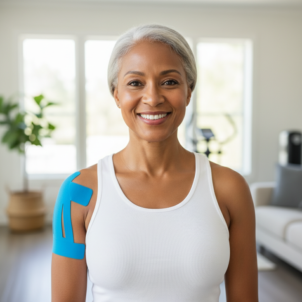 Avis client - Femme 55 ans bandes bleues maison